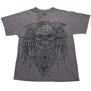 Vintage Y2K MMA Elite UFC Goth Grunge Skull Wings Graphic T-Shirt Tee - L